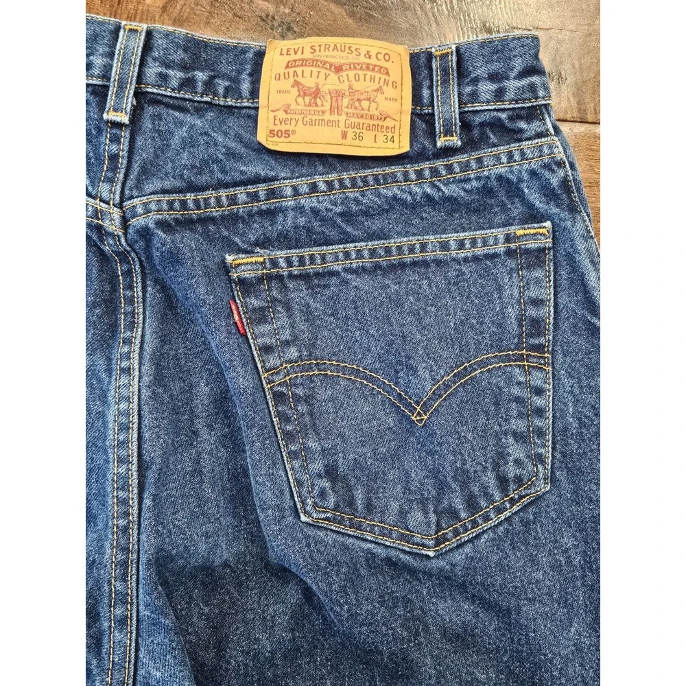 VTG Levis 505 Mens Regular Fit Straight Leg Jeans Blue Denim W36 L34 Dark Wash